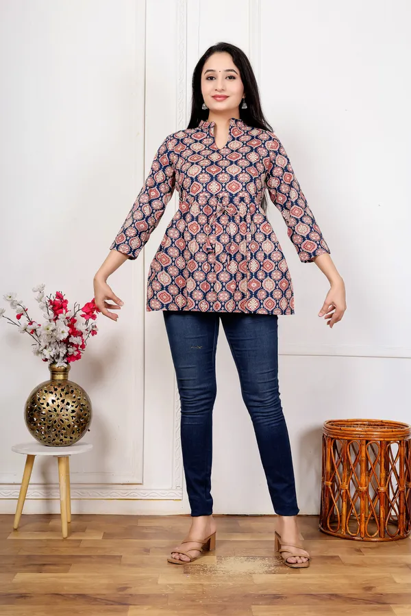 Navy_Printed_Flared_Kurti_For_Women