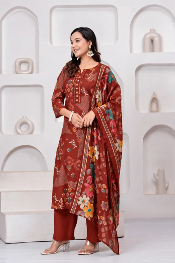 Maroon_Printed_Kurta_Set_For_Women