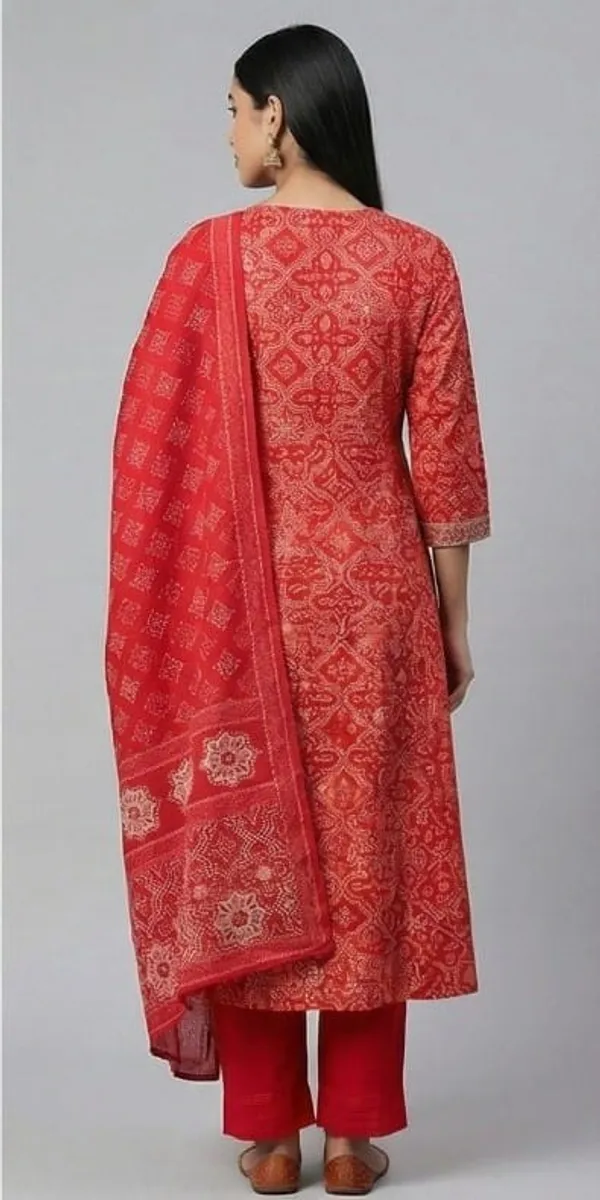Red_Printed_Chanderi_Straight_Kurta_Pant_Dupatta_Set_For_Women