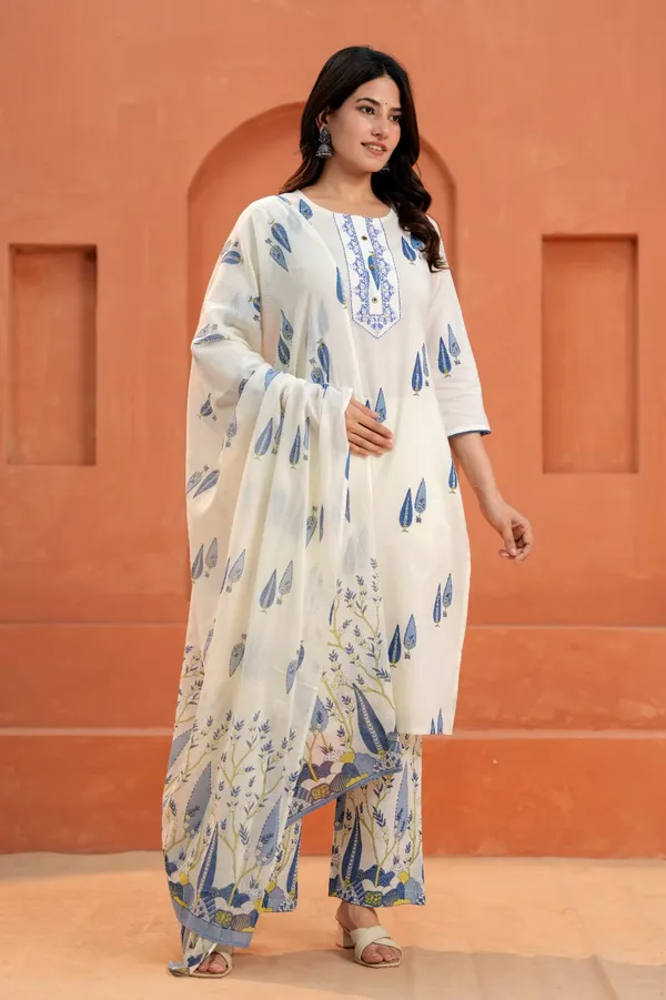 Cream_Printed_Cotton_Straight_Kurta_Pant_Dupatta_Set_For_Women
