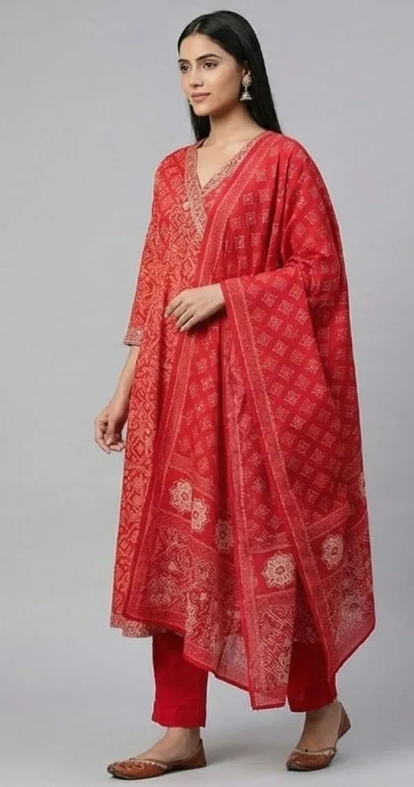 Red_Printed_Chanderi_Straight_Kurta_Pant_Dupatta_Set_For_Women