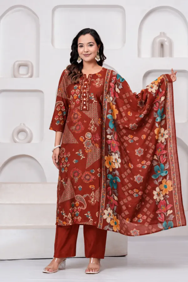 Maroon_Printed_Kurta_Set_For_Women