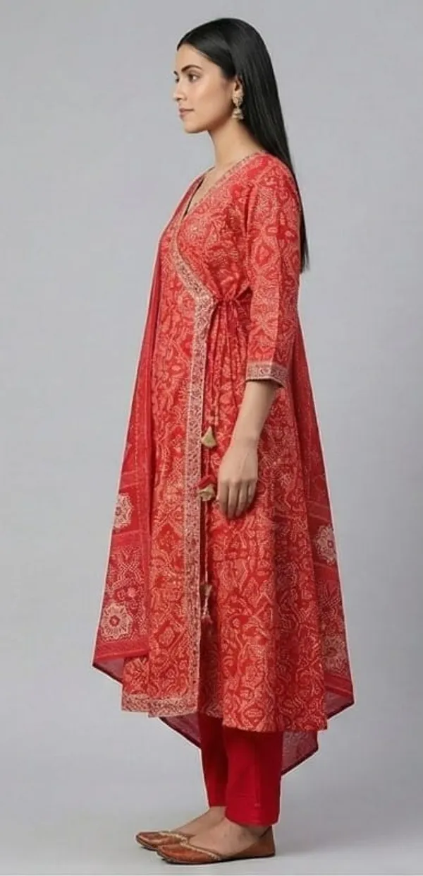 Red_Printed_Chanderi_Straight_Kurta_Pant_Dupatta_Set_For_Women