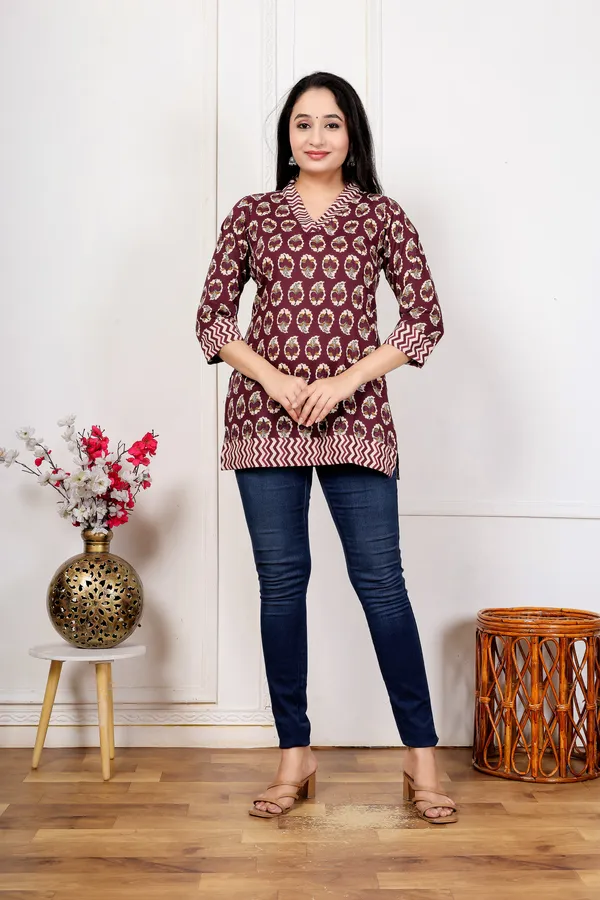 Navy_Printed_Flared_Kurti_For_Women