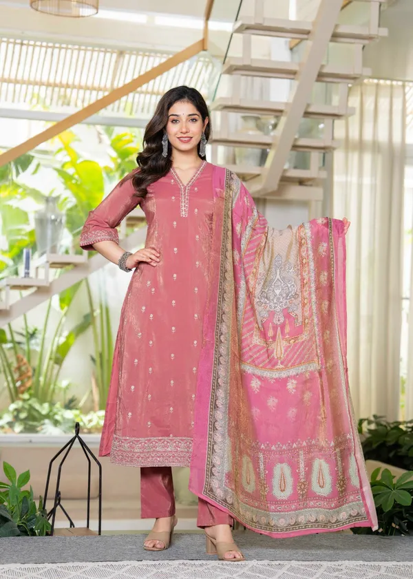 Pink_Printed_Chanderi_Straight_Kurta_Pant_Dupatta_Set_For_Women