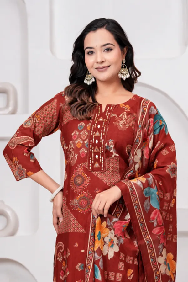 Maroon_Printed_Kurta_Set_For_Women
