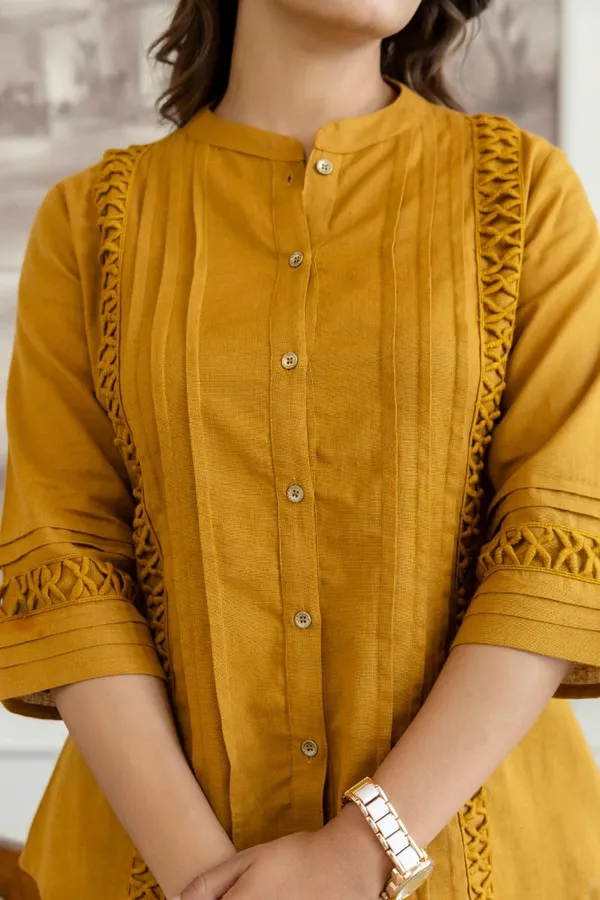 Mustard_Embroidered_Kurta_Set_For_Women