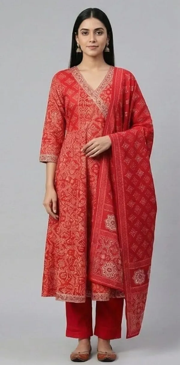 Red_Printed_Chanderi_Straight_Kurta_Pant_Dupatta_Set_For_Women
