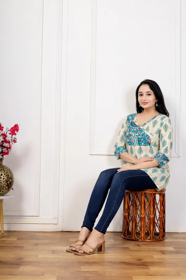 Cream_Printed_Straight_Kurti_For_Women
