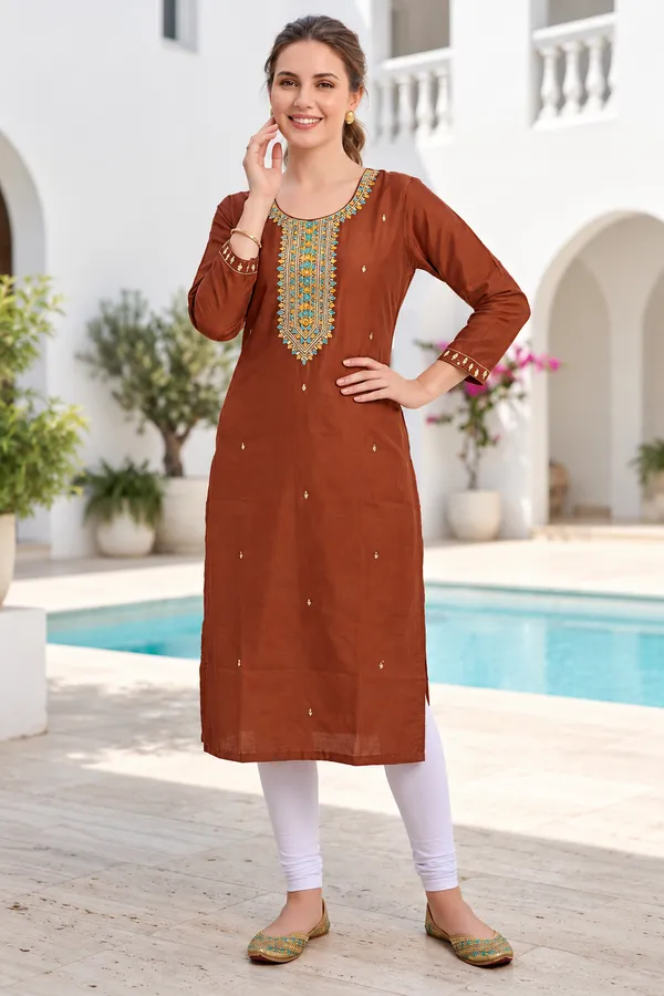 Brown_Cotton_Kurta_For_Women