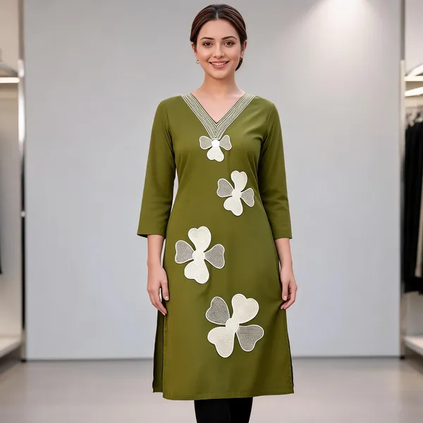Olive_Green_Cotton_Kurta_For_Women
