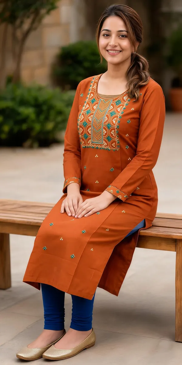 Orange_Cotton_Kurta_For_Women
