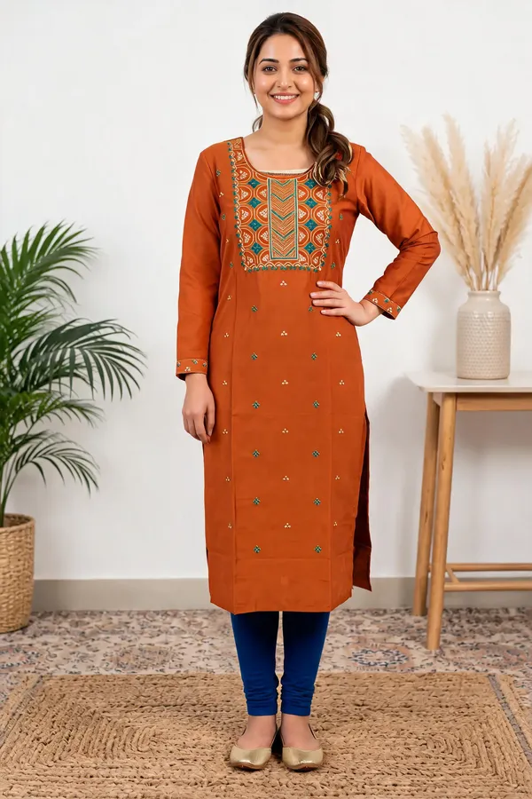 Orange_Cotton_Kurta_For_Women
