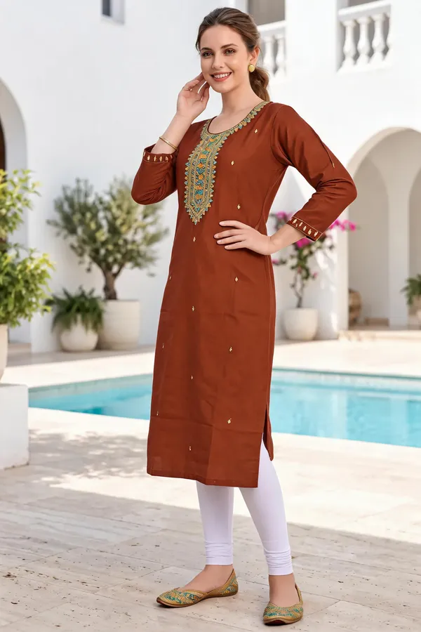 Brown_Cotton_Kurta_For_Women
