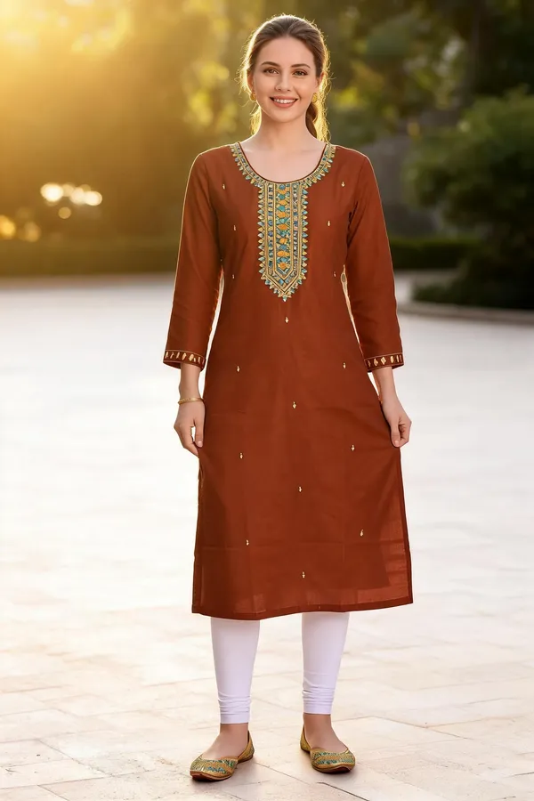 Brown_Cotton_Kurta_For_Women