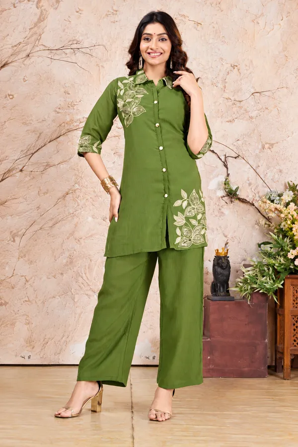 Green_Cotton_Kurta_Palazzo_Set_For_Women