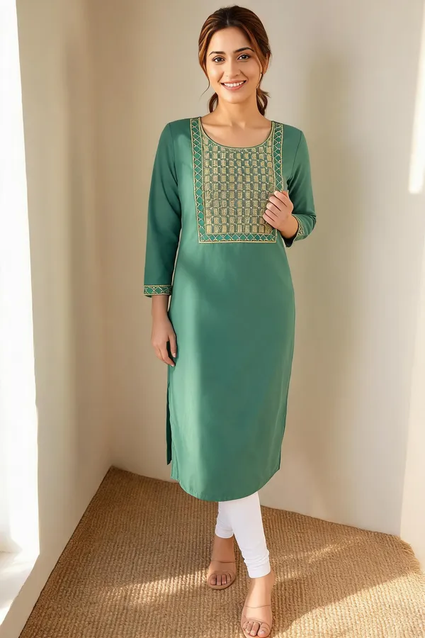 Green_Cotton_Kurta_For_Women