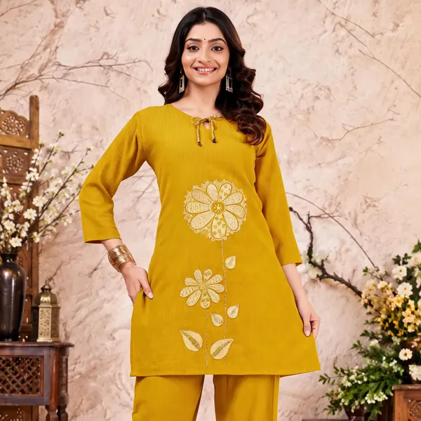 Mustard_Cotton_Kurta_Pant_Set_For_Women