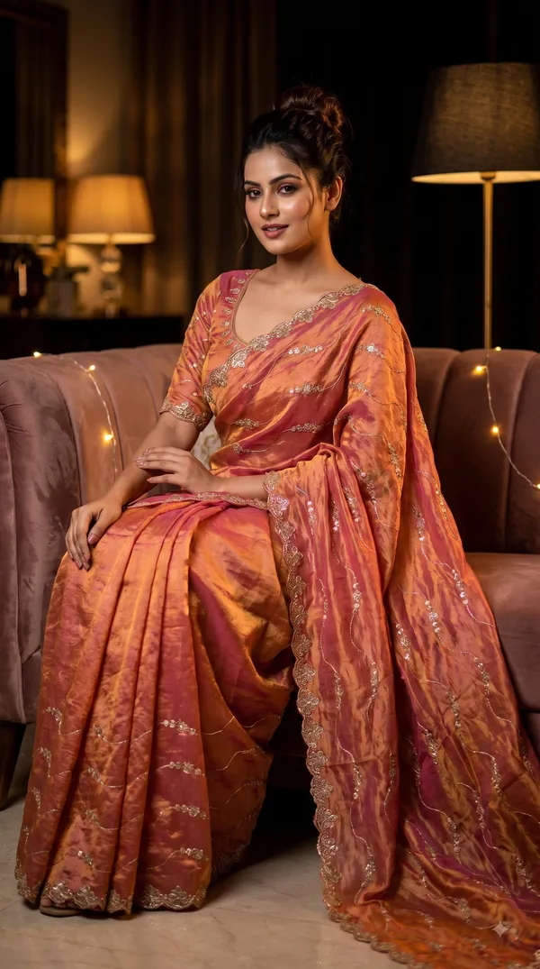 Peach_Silk_Embellished_Saree_For_Women