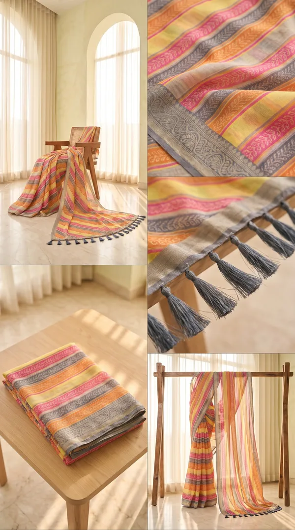 Multicolor_Silk_Printed_Striped_Saree_For_Women
