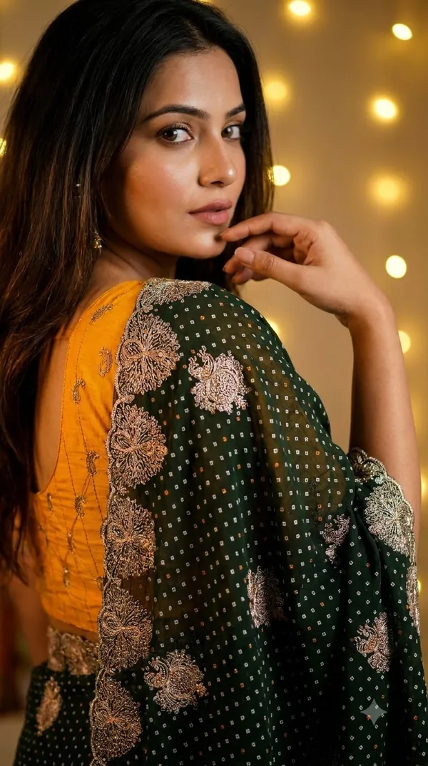 Dark_Green_Silk_Embroidered_Saree_For_Women