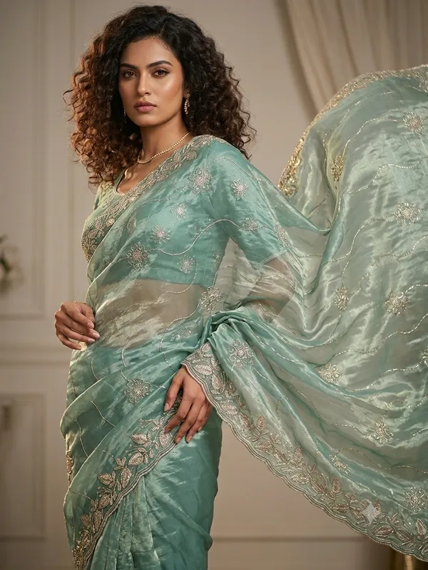 Sea_Green_Silk_Floral_Embroidered_Saree_For_Women