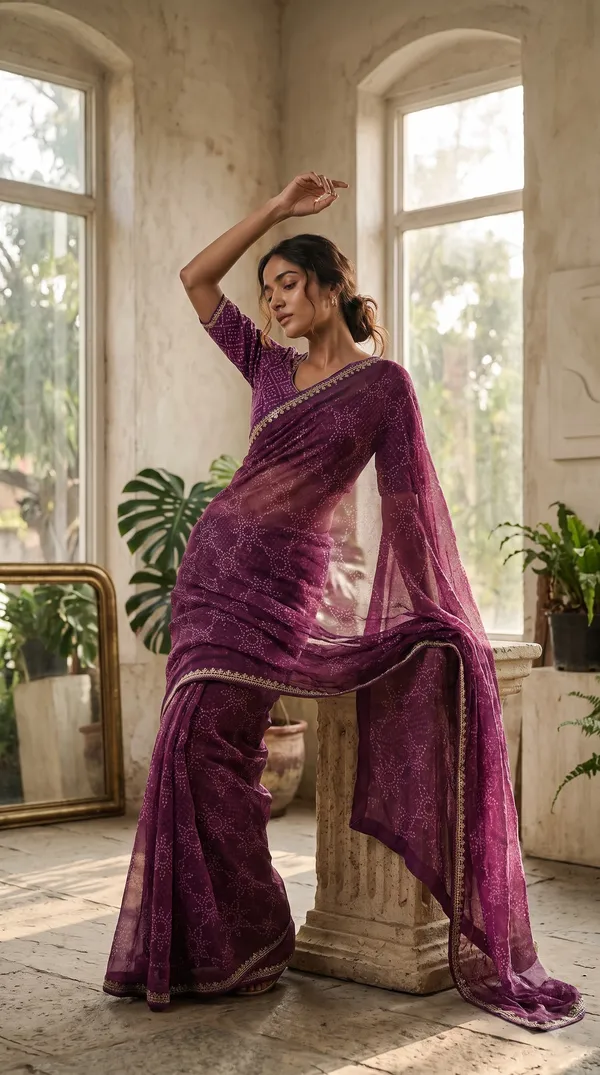 Purple_Sheer_Printed_Floral_Saree_For_Women
