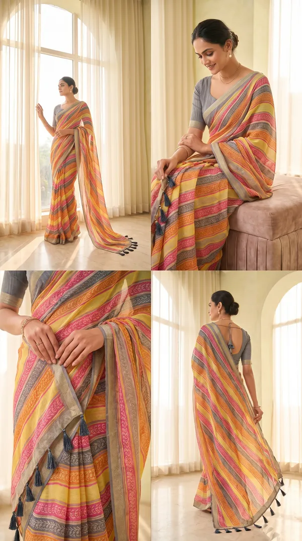 Multicolor_Silk_Printed_Striped_Saree_For_Women