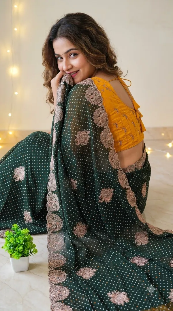Dark_Green_Silk_Embroidered_Saree_For_Women