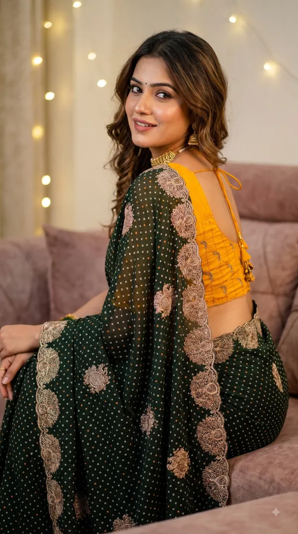 Dark_Green_Silk_Embroidered_Saree_For_Women