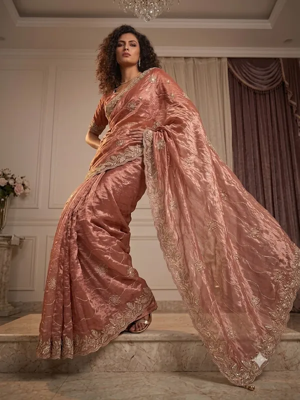 Peach_Silk_Embroidered_Saree_For_Women