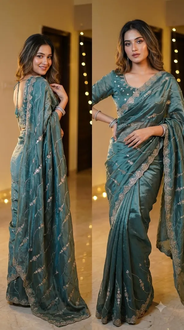 Teal_Silk_Embroidered_Saree_For_Women