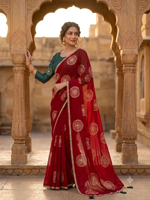 Red_Silk_Embellished_Motif_Saree_For_Women