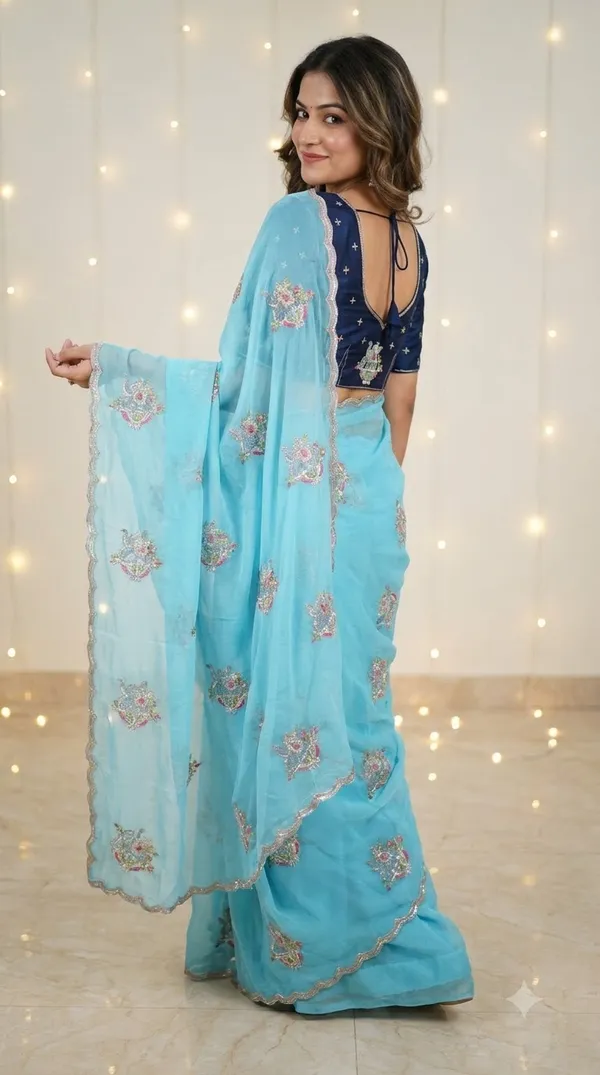 Aqua_Silk_Floral_Embroidered_Saree_For_Women