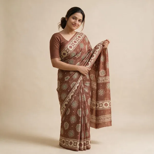Brown_Silk_Geometric_Printed_Saree_For_Women