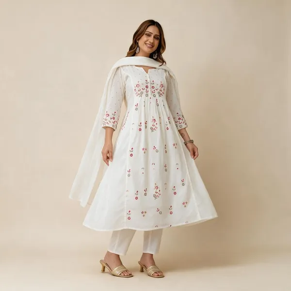 White_Silk_Floral_Embroidered_Anarkali_Kurta_Set_For_Women