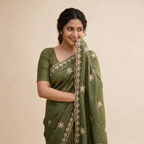Olive_Green_Silk_Floral_Embroidered_Saree_For_Women