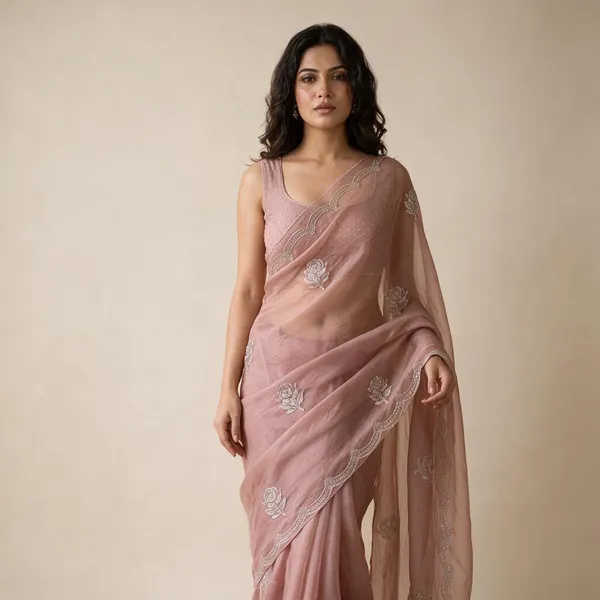 Pink_Organza_Floral_Embroidered_Saree_For_Women