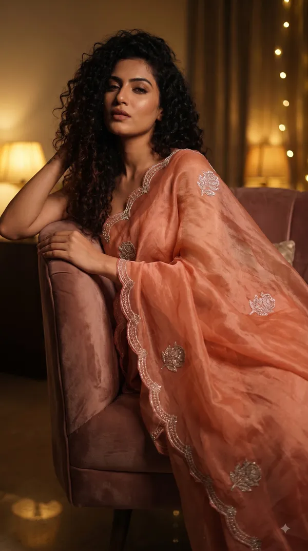 Peach_Organza_Floral_Embroidered_Saree_For_Women