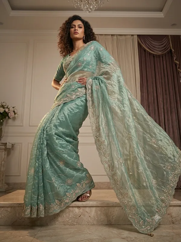 Sea_Green_Silk_Floral_Embroidered_Saree_For_Women