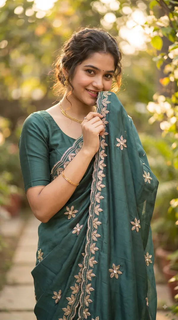 Teal_Silk_Floral_Embroidered_Saree_For_Women