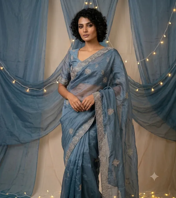 Blue_Organza_Floral_Embroidered_Saree_For_Women
