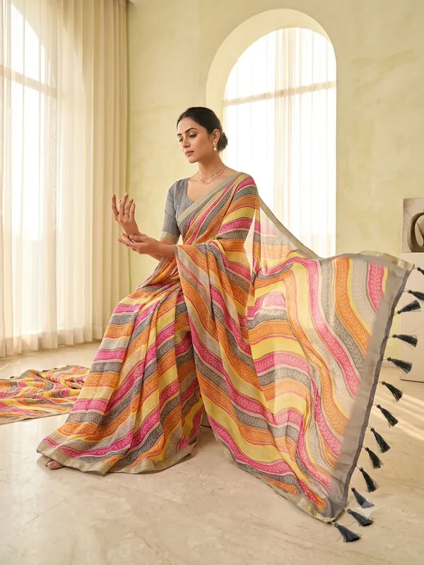 Multicolor_Silk_Printed_Striped_Saree_For_Women