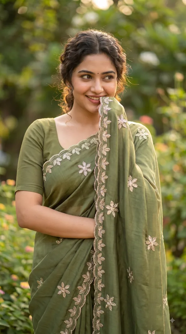 Olive_Green_Silk_Floral_Embroidered_Saree_For_Women