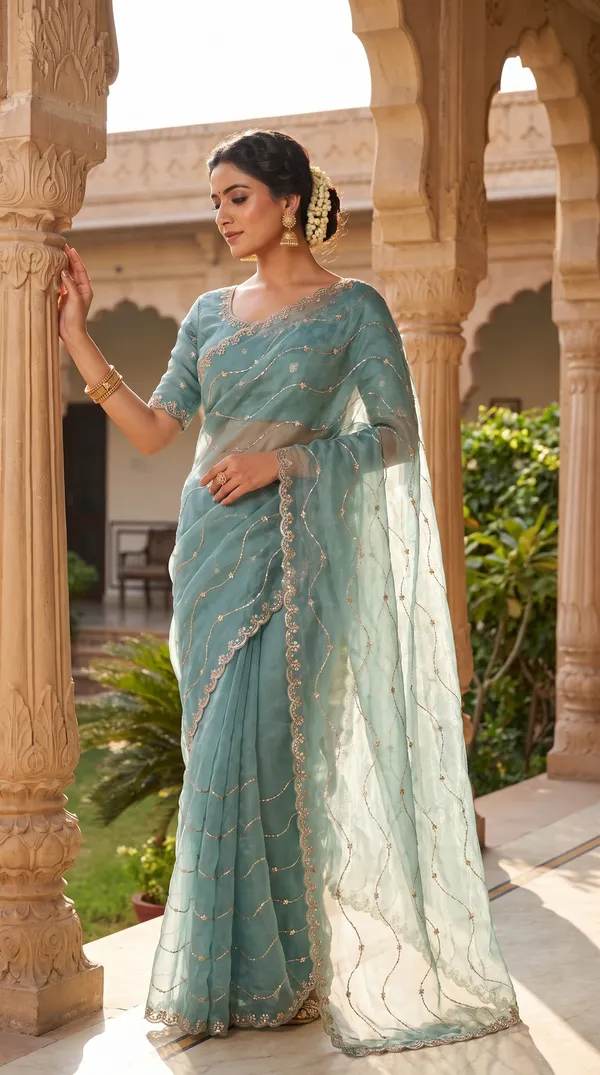 Blue_Organza_Embroidered_Saree_For_Women
