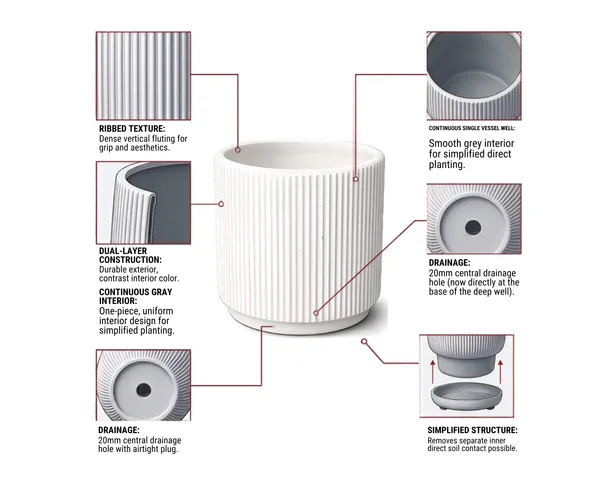 White_Ribbed_Pedestal_Ceramic_Planter_Pot