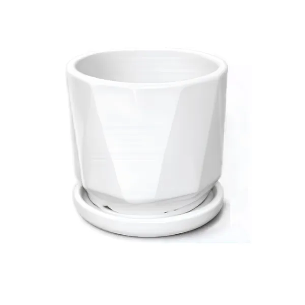 White_Geometric_Faceted_Ceramic_Pot_With_Saucer