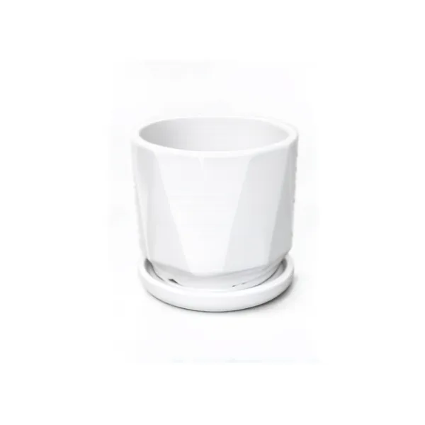 White_Geometric_Faceted_Ceramic_Pot_With_Saucer