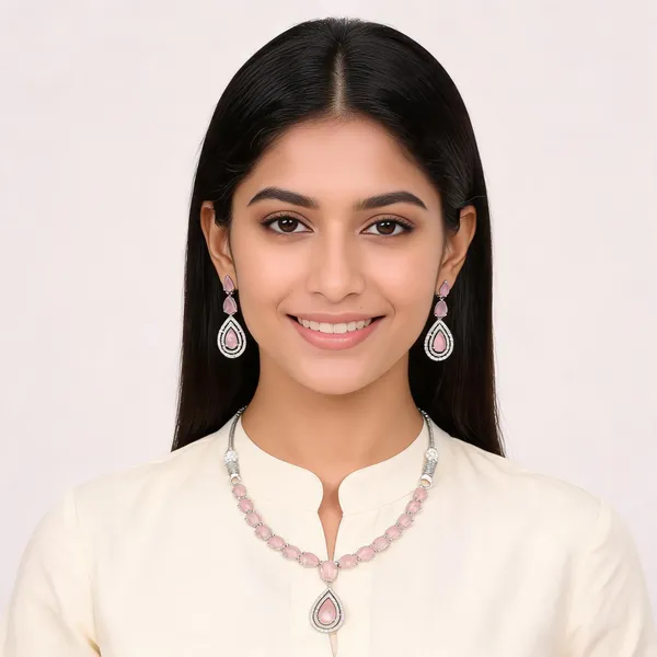 Pink_Crystal_Teardrop_Alloy_Necklace_And_Earrings_Set_For_Women