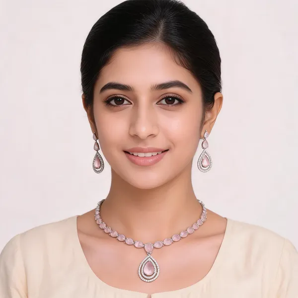Pink_Crystal_Teardrop_Alloy_Necklace_And_Earrings_Set_For_Women